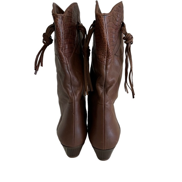 Salamander Brown Leather Western Style Boots with Fringe Detail 6.5 NEW - Picture 11 of 14
